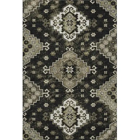 Black And Ivory Medallion Washable Area Rug With UV Protection Photo 4