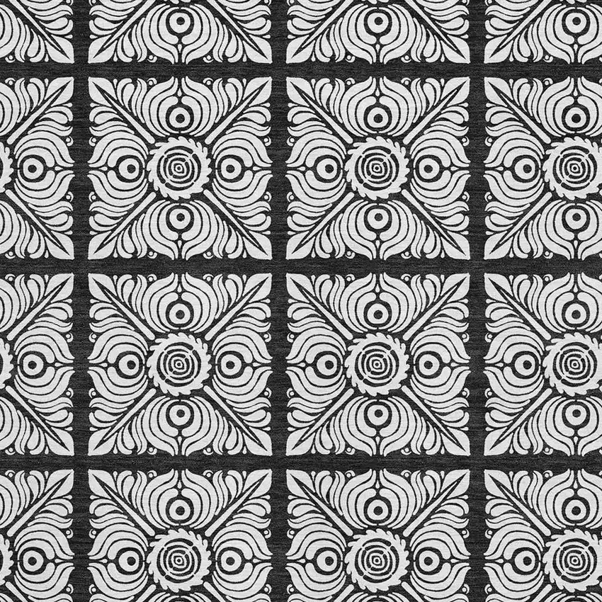 Black And Ivory Medallion Washable Area Rug With UV Protection Photo 3