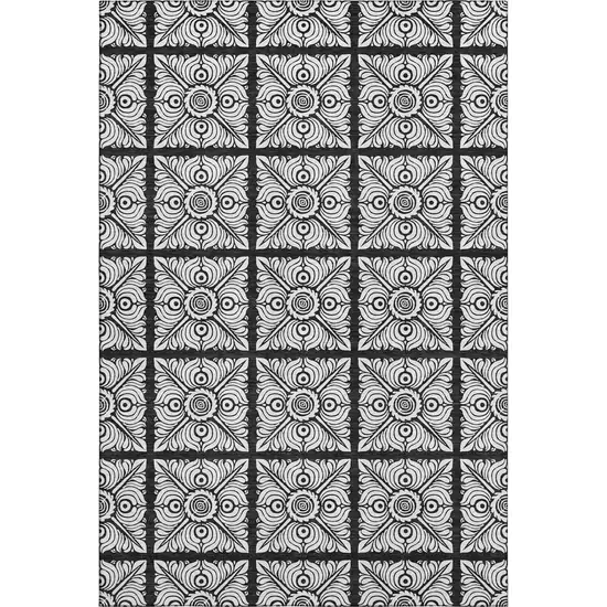 Black And Ivory Medallion Washable Area Rug With UV Protection Photo 1