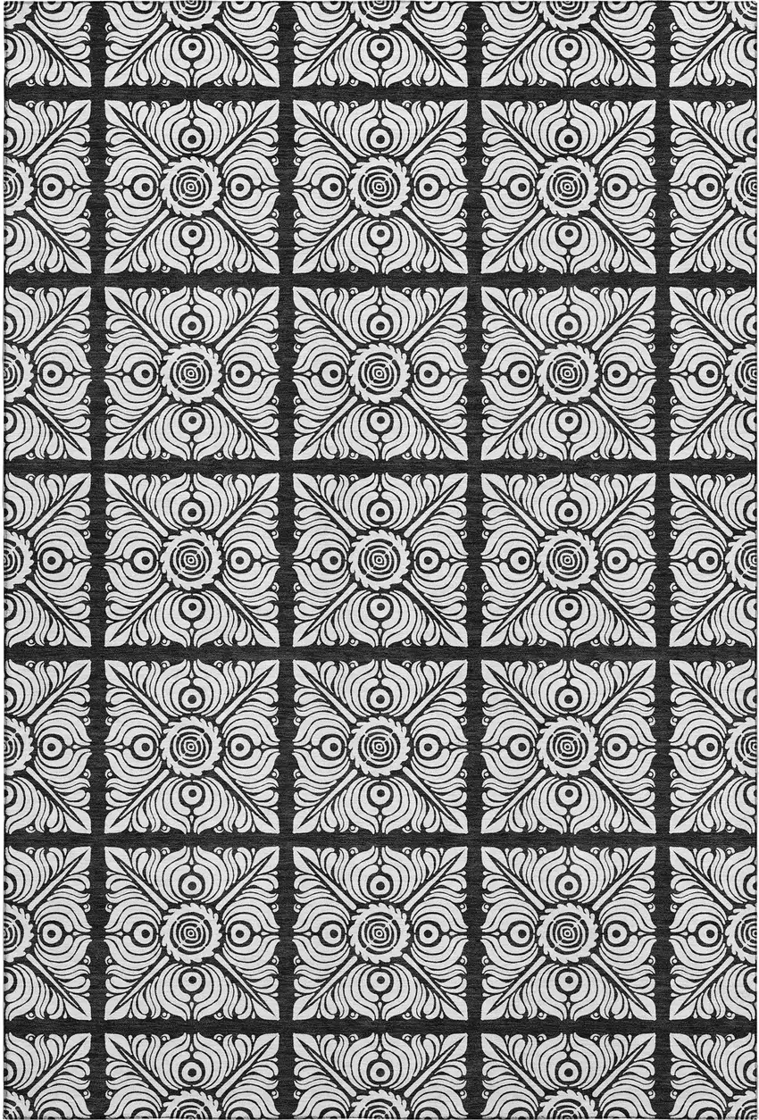 Black And Ivory Medallion Washable Area Rug With UV Protection Photo 1