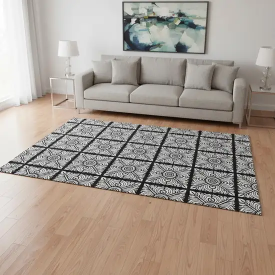 Black And Ivory Medallion Washable Area Rug With UV Protection Photo 2