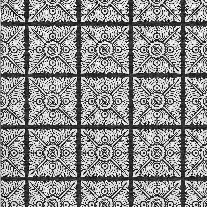 Black And Ivory Medallion Washable Area Rug With UV Protection Photo 4