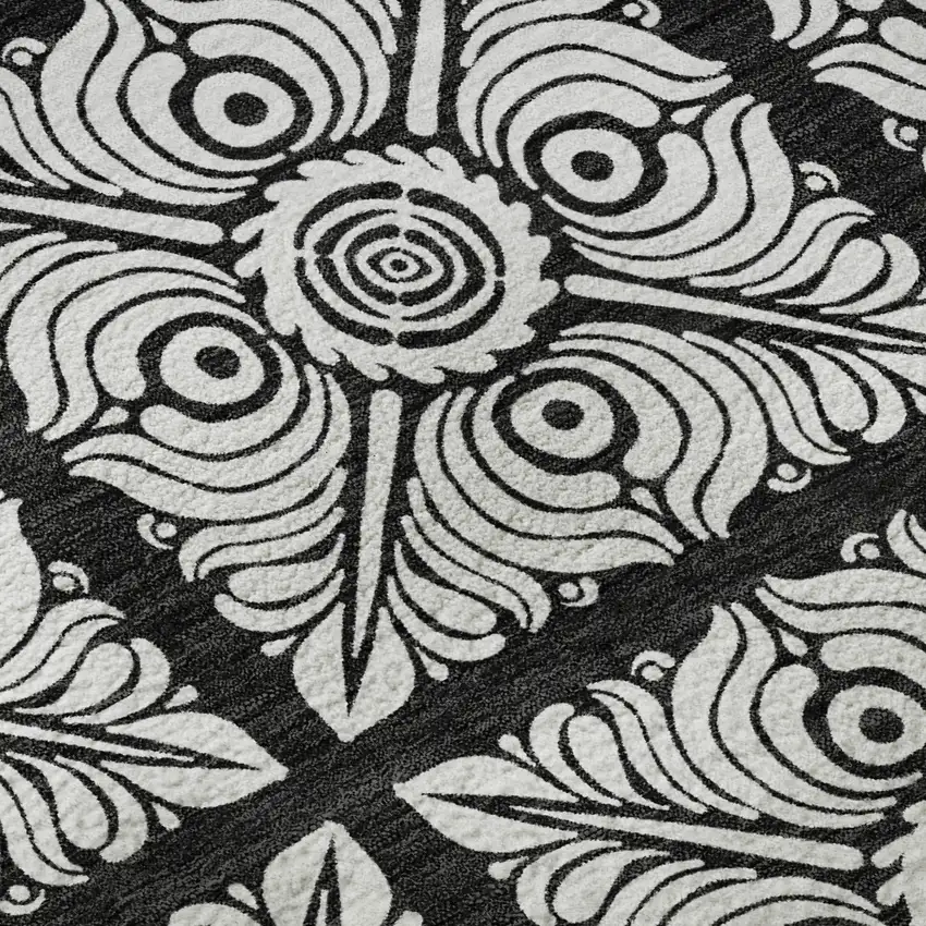 Black And Ivory Medallion Washable Area Rug With UV Protection Photo 9