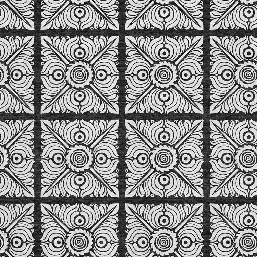 Black And Ivory Medallion Washable Area Rug With UV Protection Photo 3