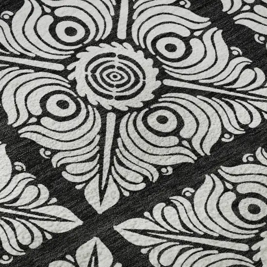 Black And Ivory Medallion Washable Area Rug With UV Protection Photo 9