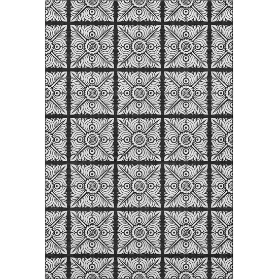 Black And Ivory Medallion Washable Area Rug With UV Protection Photo 4