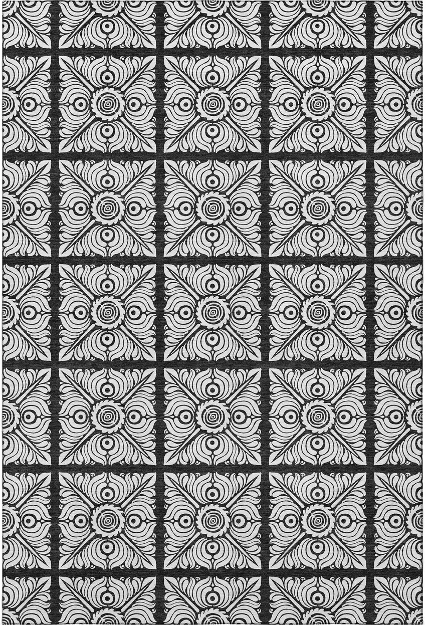Black And Ivory Medallion Washable Area Rug With UV Protection Photo 4