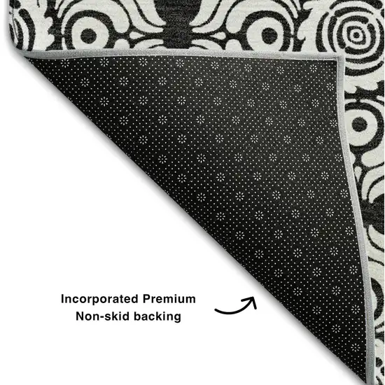 Black And Ivory Medallion Washable Area Rug With UV Protection Photo 7