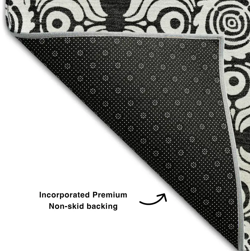 Black And Ivory Medallion Washable Area Rug With UV Protection Photo 7