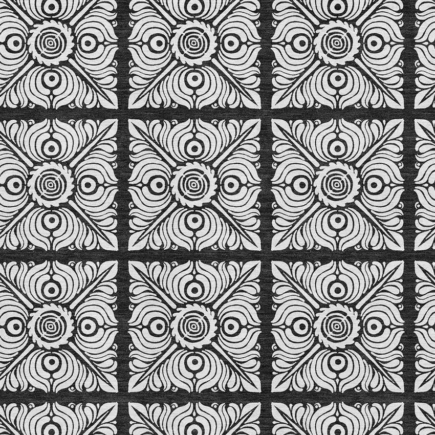 Black And Ivory Medallion Washable Area Rug With UV Protection Photo 3