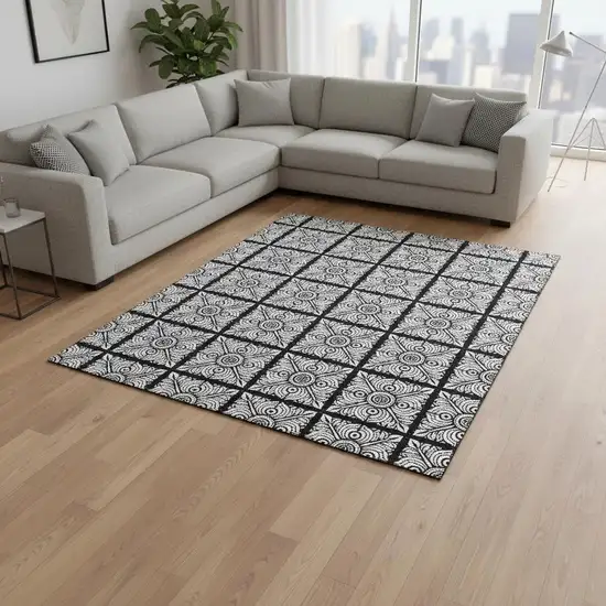 Black And Ivory Medallion Washable Area Rug With UV Protection Photo 2