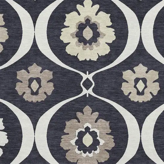 Black And Ivory Medallion Washable Area Rug With UV Protection Photo 3