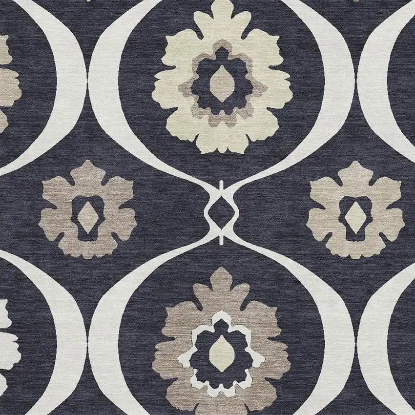 Black And Ivory Medallion Washable Area Rug With UV Protection Photo 3