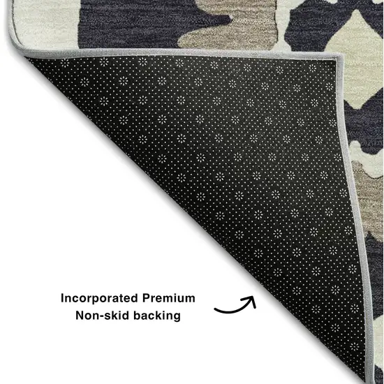 Black And Ivory Medallion Washable Area Rug With UV Protection Photo 6