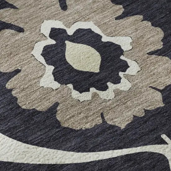 Black And Ivory Medallion Washable Area Rug With UV Protection Photo 9