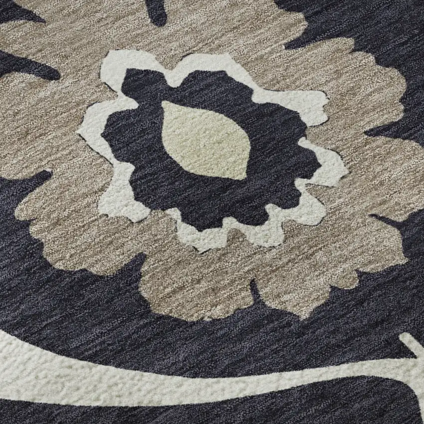 Black And Ivory Medallion Washable Area Rug With UV Protection Photo 9