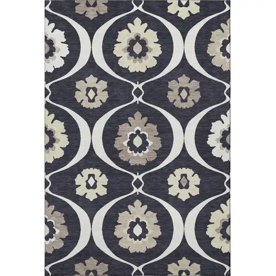 Black And Ivory Medallion Washable Area Rug With UV Protection Photo 4