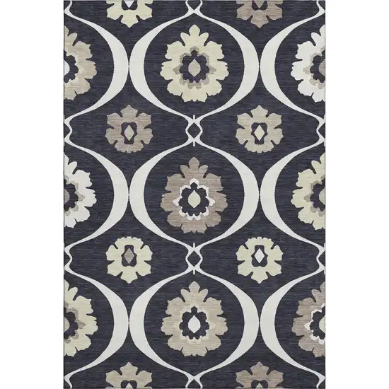 Black And Ivory Medallion Washable Area Rug With UV Protection Photo 1