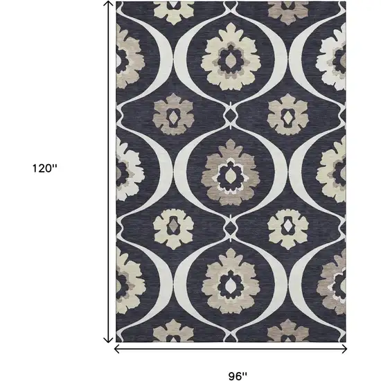 Black And Ivory Medallion Washable Area Rug With UV Protection Photo 8