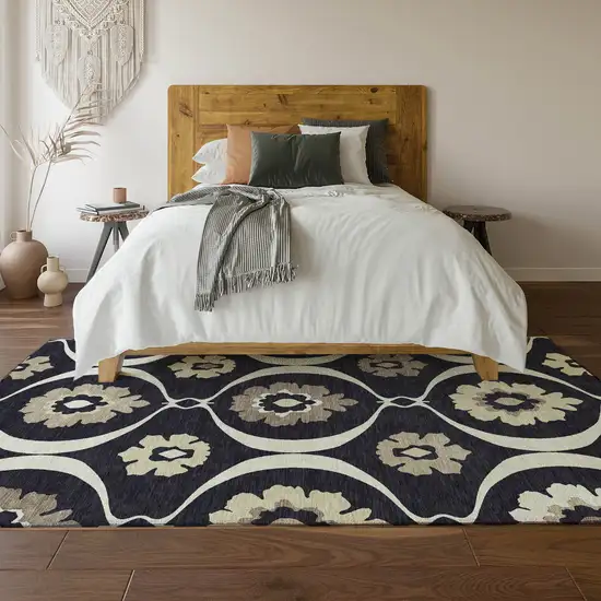 Black And Ivory Medallion Washable Area Rug With UV Protection Photo 6