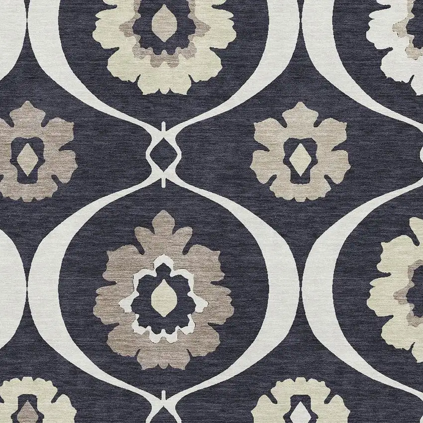 Black And Ivory Medallion Washable Area Rug With UV Protection Photo 3