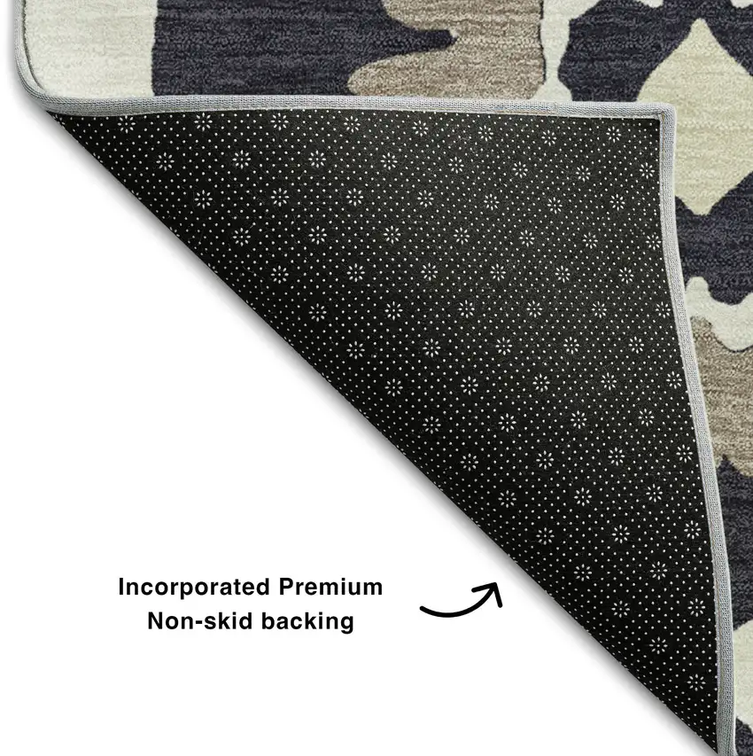 Black And Ivory Medallion Washable Area Rug With UV Protection Photo 7