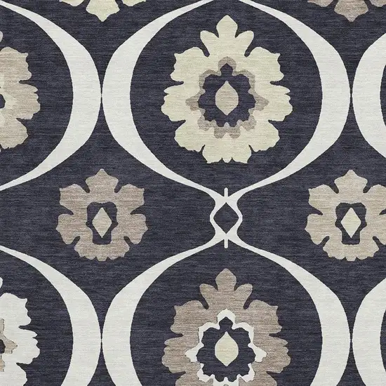 Black And Ivory Medallion Washable Area Rug With UV Protection Photo 3