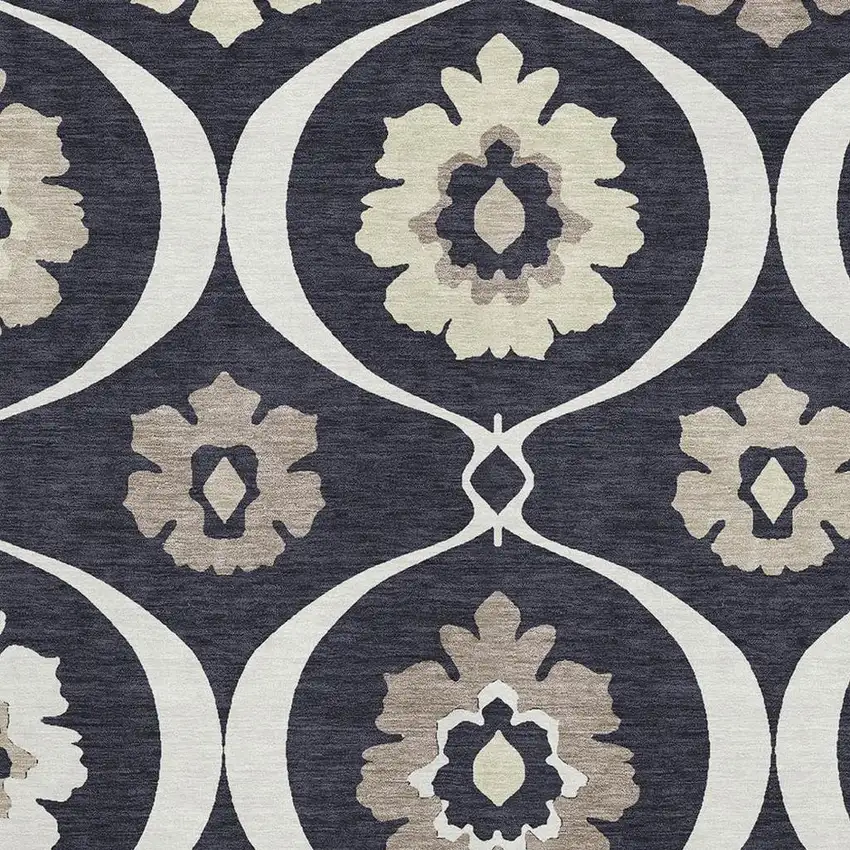 Black And Ivory Medallion Washable Area Rug With UV Protection Photo 3