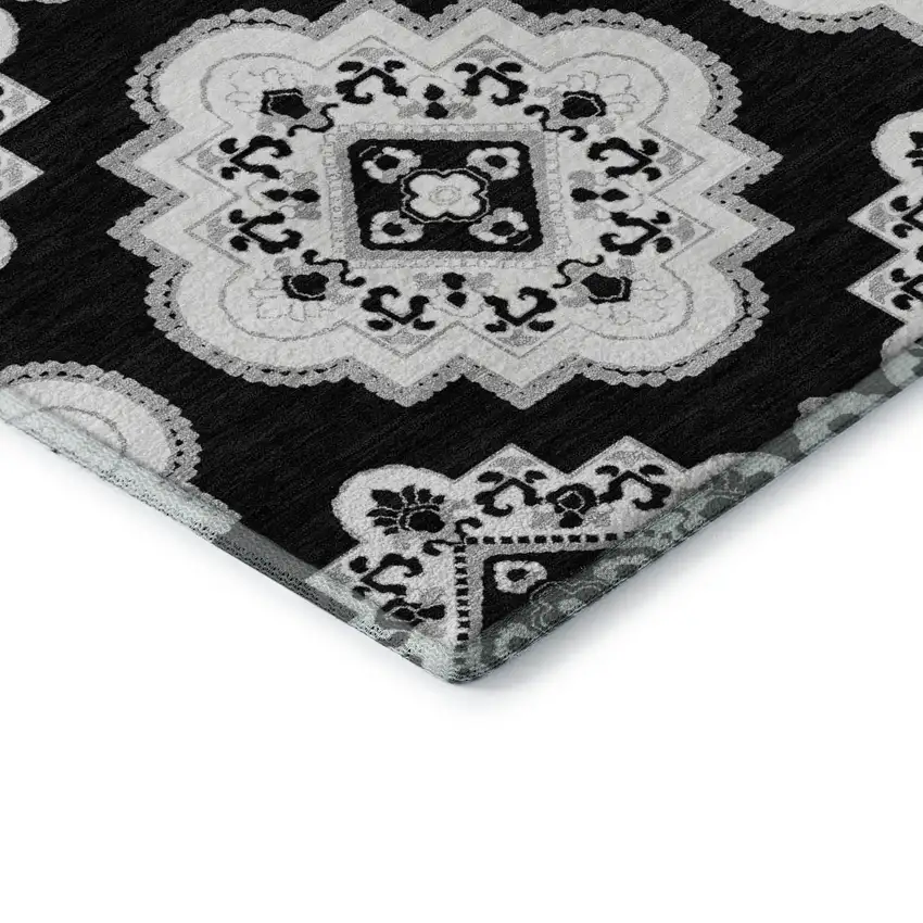 Black And Ivory Medallion Washable Area Rug With UV Protection Photo 1