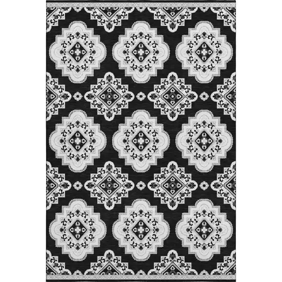Black And Ivory Medallion Washable Area Rug With UV Protection Photo 5
