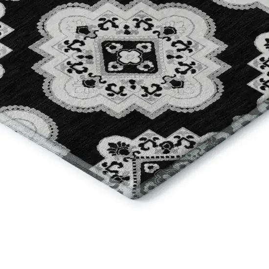 Black And Ivory Medallion Washable Area Rug With UV Protection Photo 1