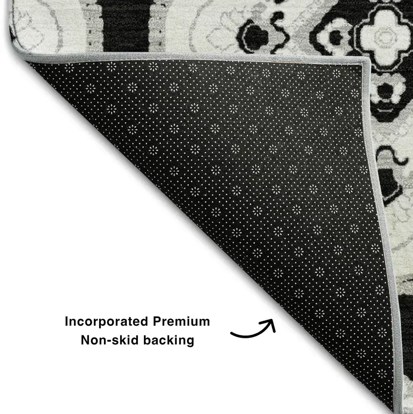 Black And Ivory Medallion Washable Area Rug With UV Protection Photo 7