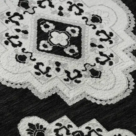 Black And Ivory Medallion Washable Area Rug With UV Protection Photo 9
