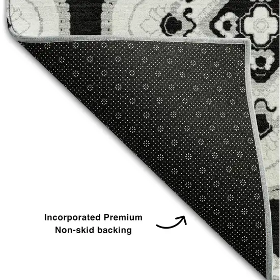 Black And Ivory Medallion Washable Area Rug With UV Protection Photo 7