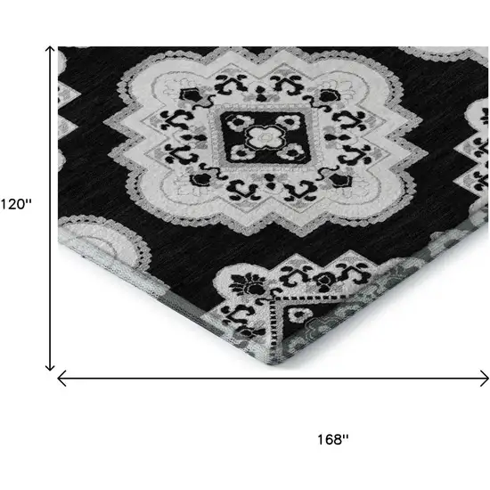 Black And Ivory Medallion Washable Area Rug With UV Protection Photo 9