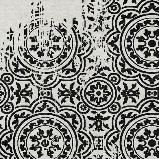 Black And Ivory Medallion Washable Indoor Outdoor Area Rug Photo 5