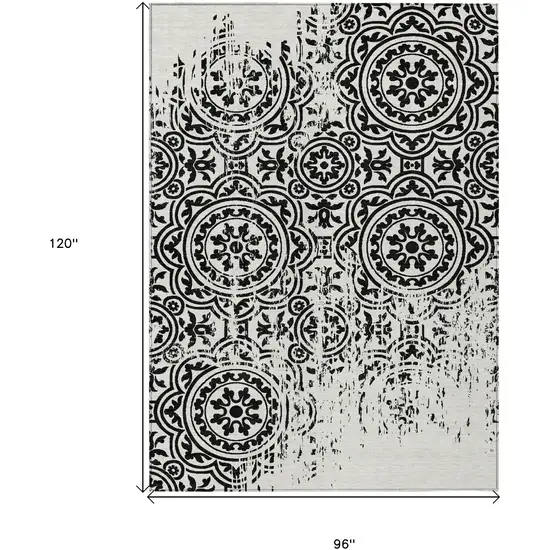 Black And Ivory Medallion Washable Indoor Outdoor Area Rug Photo 7