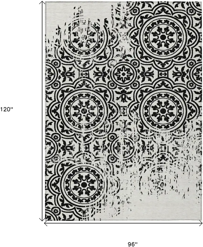 Black And Ivory Medallion Washable Indoor Outdoor Area Rug Photo 7