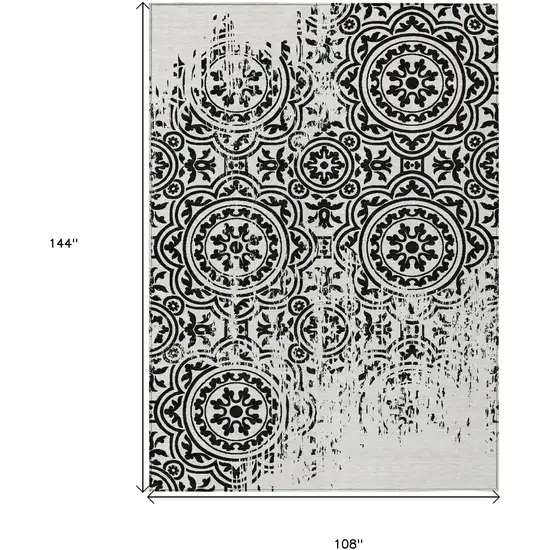 Black And Ivory Medallion Washable Indoor Outdoor Area Rug Photo 7