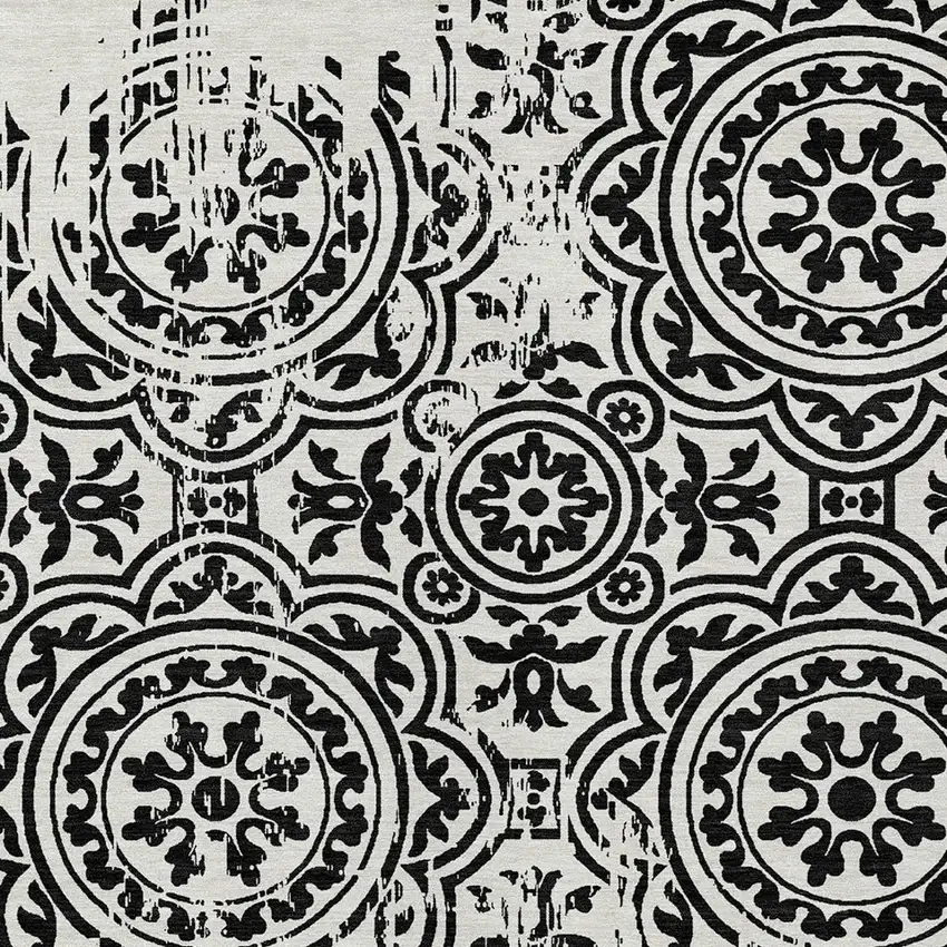 Black And Ivory Medallion Washable Indoor Outdoor Area Rug Photo 4