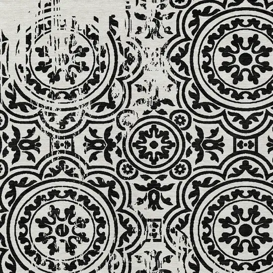 Black And Ivory Medallion Washable Indoor Outdoor Area Rug Photo 4
