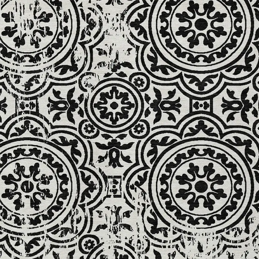 Black And Ivory Medallion Washable Indoor Outdoor Area Rug Photo 4