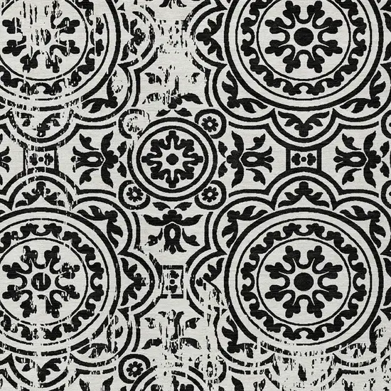 Black And Ivory Medallion Washable Indoor Outdoor Area Rug Photo 4