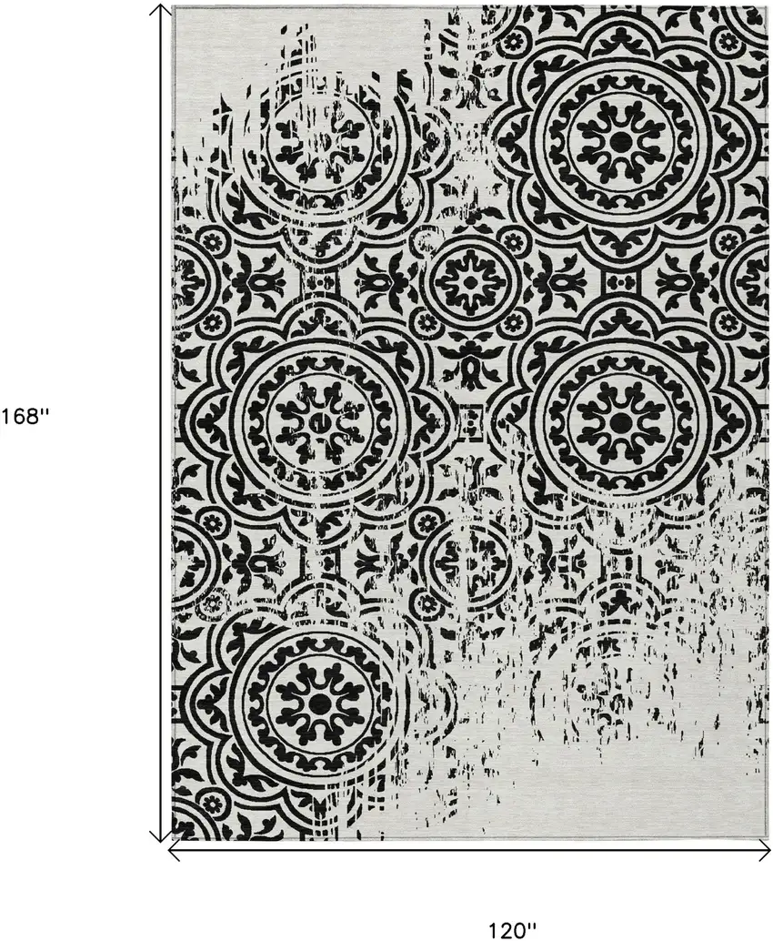 Black And Ivory Medallion Washable Indoor Outdoor Area Rug Photo 7