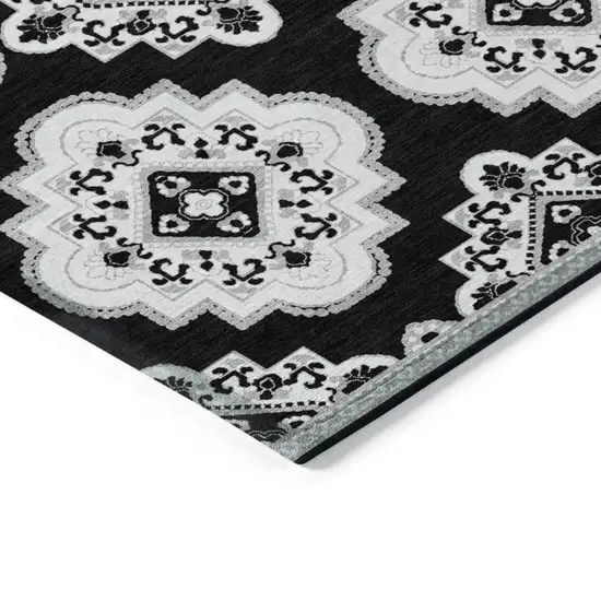 Black And Ivory Medallion Washable Indoor Outdoor Area Rug Photo 5