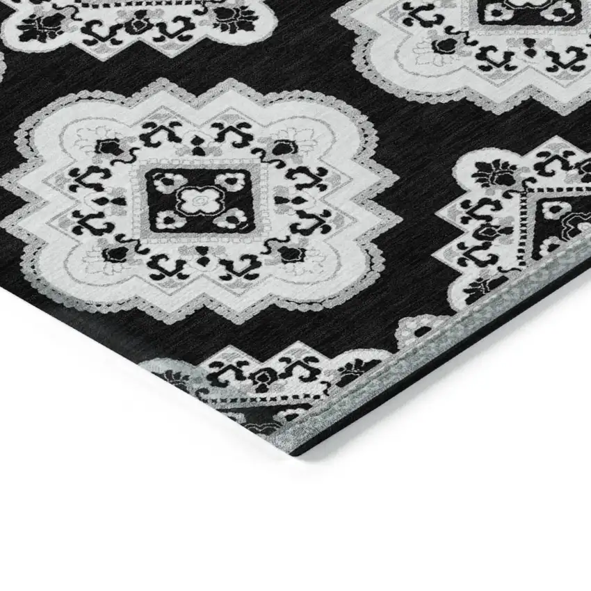 Black And Ivory Medallion Washable Indoor Outdoor Area Rug Photo 5