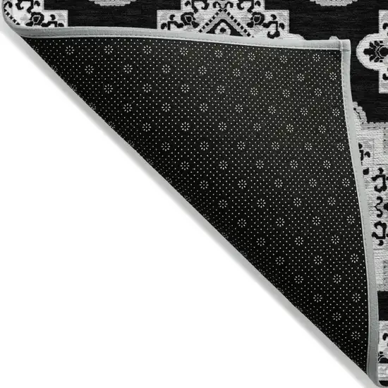 Black And Ivory Medallion Washable Indoor Outdoor Area Rug Photo 4