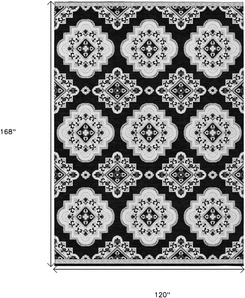 Black And Ivory Medallion Washable Indoor Outdoor Area Rug Photo 3