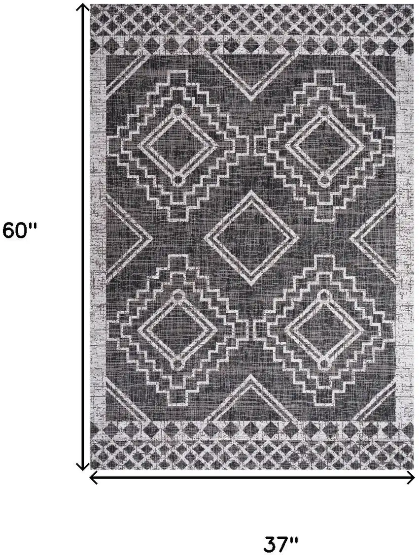 Black And Ivory Moroccan Indoor Outdoor Area Rug Photo 3