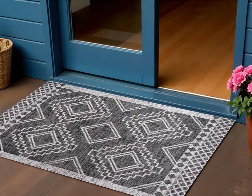 Black And Ivory Moroccan Indoor Outdoor Area Rug Photo 1